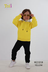 A bright yellow kids’ winter sweatshirt