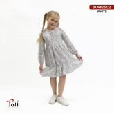 White Lace Girls Dress – Long Sleeve, Lined & Belted