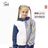 هودي بلوك الألوان البترولي والرمادي