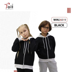 هودي أطفال يونيسكس بسوستة مبطن فرو ناعم باللون الأسود