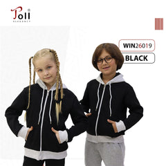 هودي أطفال يونيسكس بسوستة مبطن فرو ناعم باللون الأسود