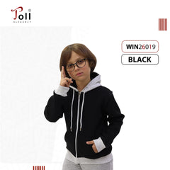 هودي أطفال يونيسكس بسوستة مبطن فرو ناعم باللون الأسود