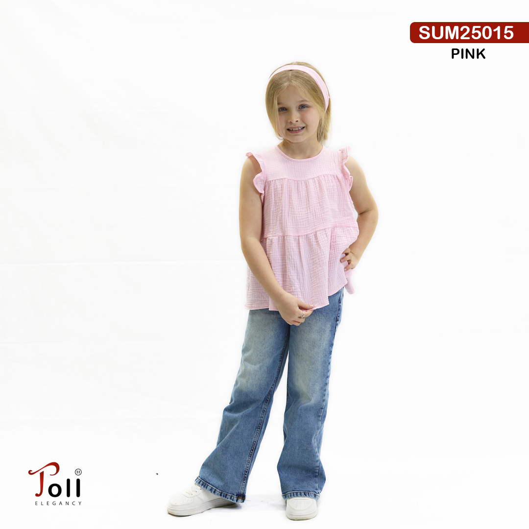 Girls' Crinkle Cotton Sleeveless Blouse