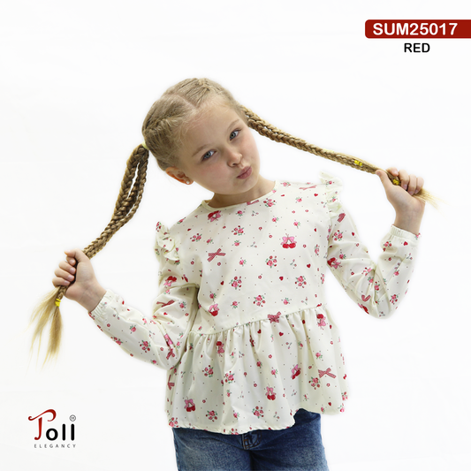 Girls Long Sleeve Printed Cotton Blouse – Soft Fabric