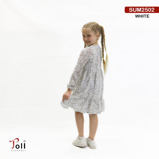 White Lace Girls Dress – Long Sleeve, Lined & Belted