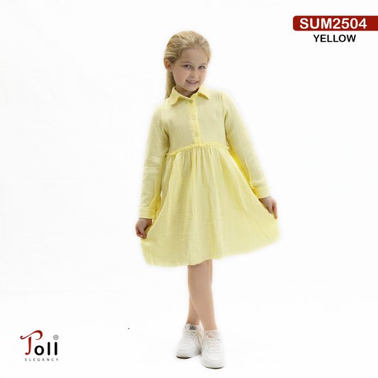 Girls’ Crinkle Cotton Dress with Headband – 3 Colors
