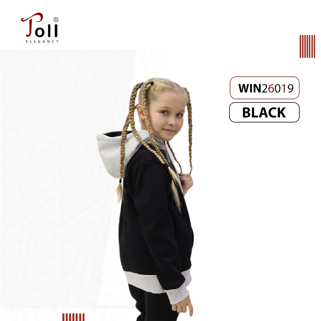 هودي أطفال يونيسكس بسوستة مبطن فرو ناعم باللون الأسود