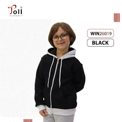 هودي أطفال يونيسكس بسوستة مبطن فرو ناعم باللون الأسود